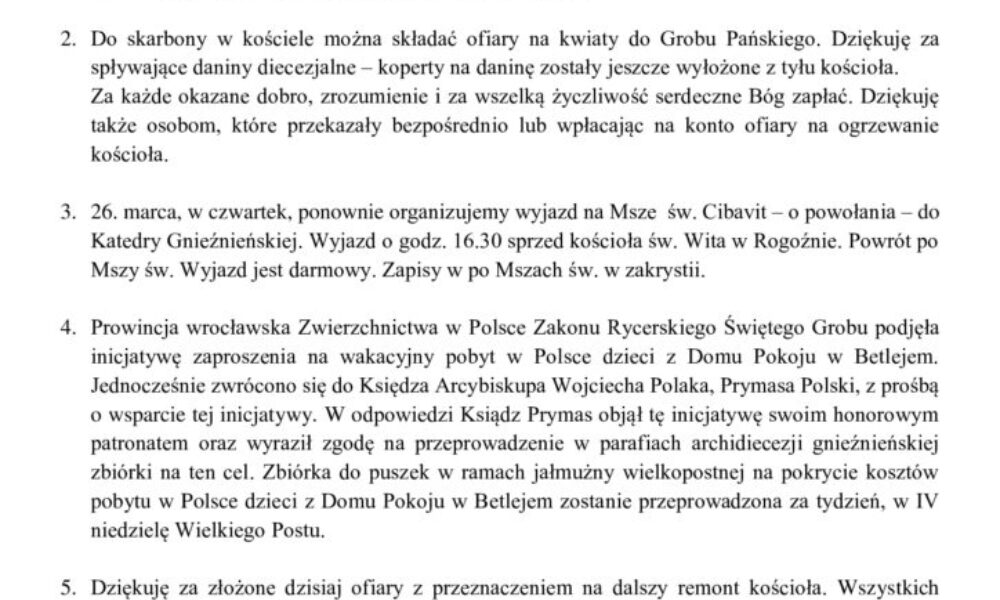 8. marca – 3. niedziela Wielkiego Postu