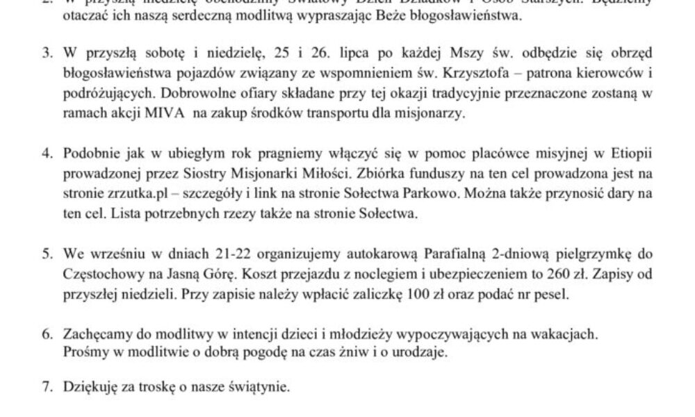 19. lipca – 16. niedziela zwykła