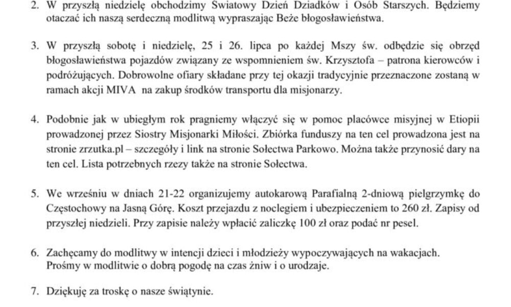 19. lipca – 16. niedziela zwykła