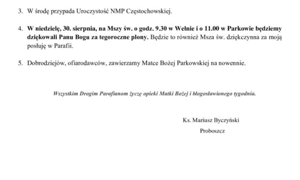 23. sierpnia – 21. niedziela zwykła