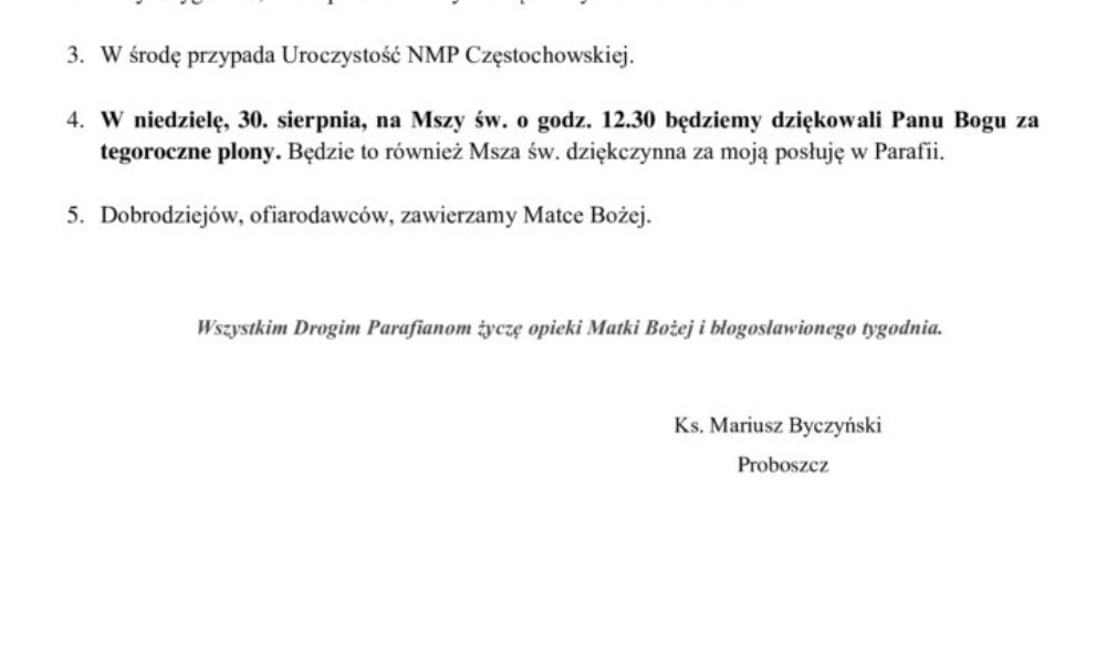 23. sierpnia – 21. niedziela zwykła