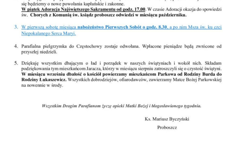 30. sierpnia – 22. niedziela zwykła