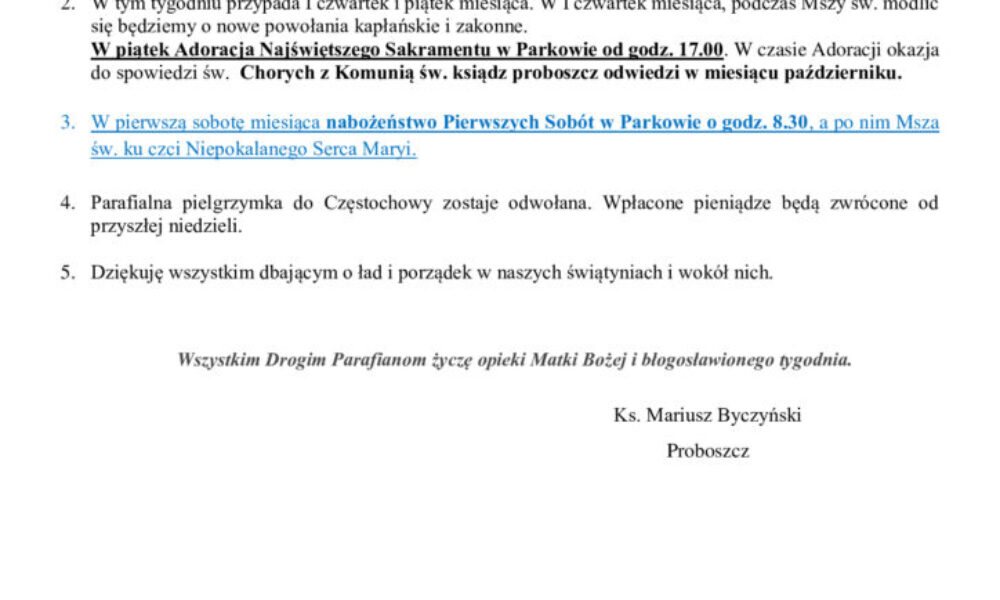 30. sierpnia – 22. niedziela zwykła